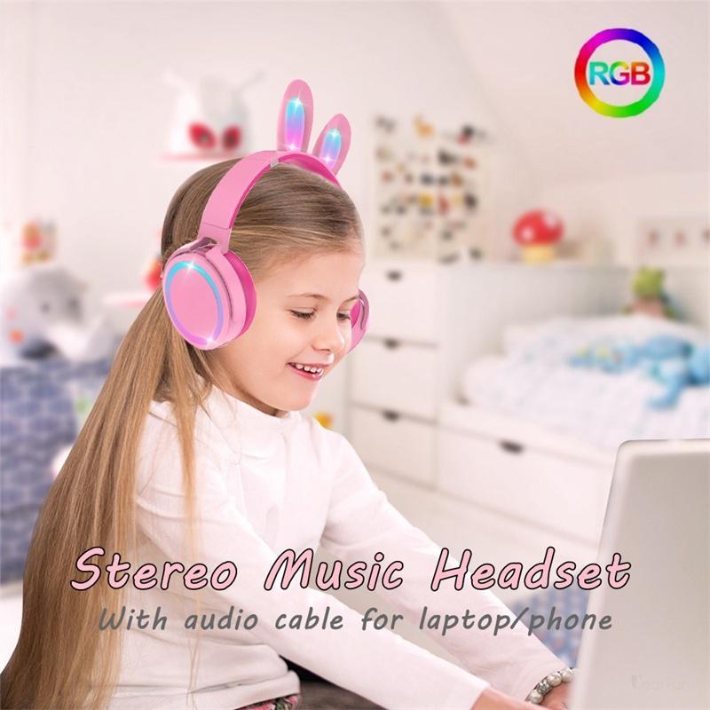 Tai Nghe Nhét Tai Bluetooth Không Dây Âm Thanh Nổi HiFi Có Mic RGB Hình Thỏ Dễ Thương Cho Trẻ Em