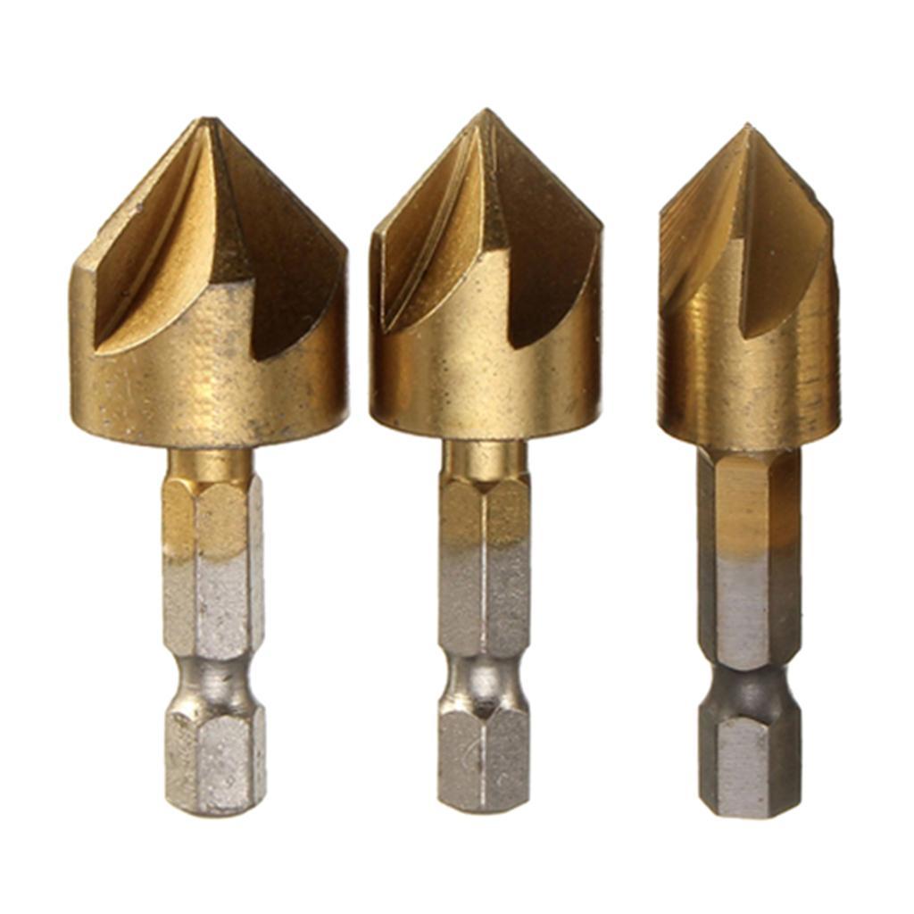 HSS Countersink Drill Bit 90 Degree 5 Flute Chamfer Tool Countersinking Bits Hole Cutter Chamfering Drill Bit 1/4" Hex Shank Wood Drilling Bits