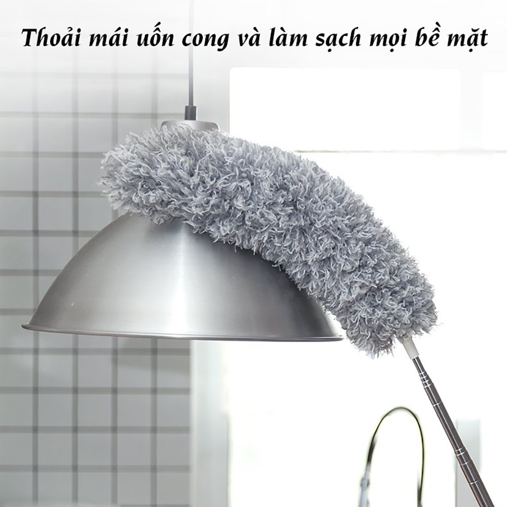 Chổi quét bụi trần nhà đa năng  dài 2M8 , lông chổi mềm mịn giúp hút ,cuốn giữ bụi bẩn, đầu chổi có thể gập 90 độ hoặc vặn xoắn ,cán chổi bằng inox có thể kéo rút giúp việc lau gần , lau xa  thật đơn giản và tiện lợi , làm sạch mọi vết bẩn cứng đầu 