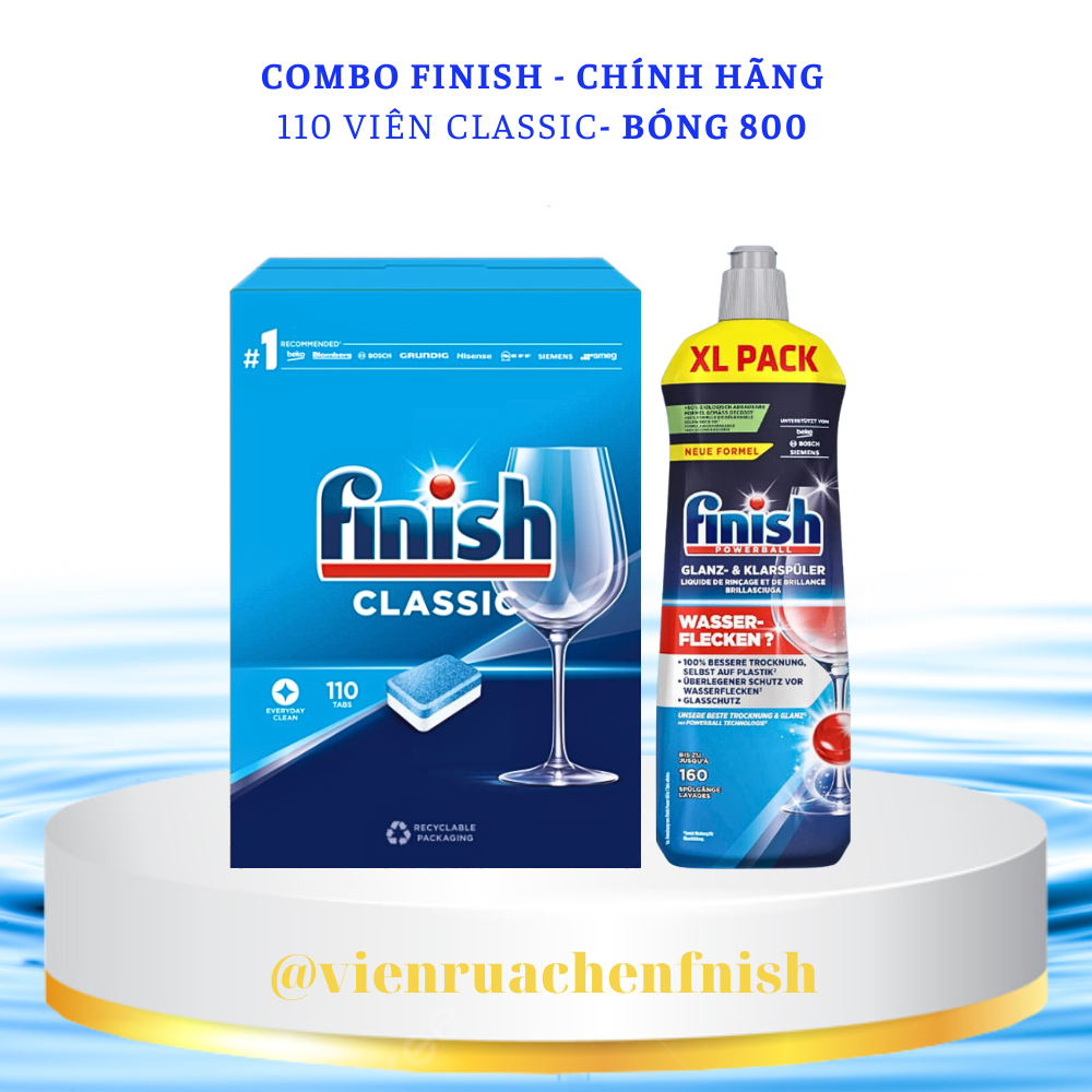 Combo Viên rửa bát Finish 110 viên+Nước làm bóng finish 800ml dùng cho máy rửa bát