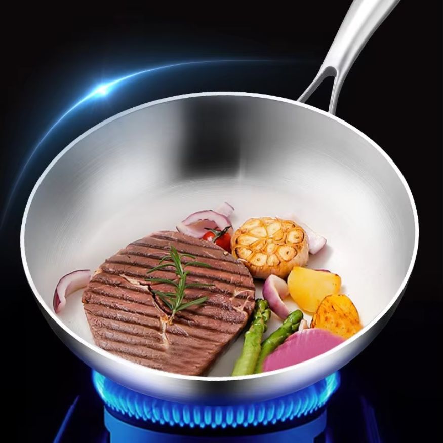 Chảo Inox đáy từ 3 Lớp Mishio (Size 22, 24, 26, 28, 30cm) Đúc Nguyên Khối, Đáy Từ, An Toàn Vượt Trội - hàng chính hãng