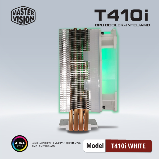 Tản nhiệt CPU T410i [TRẮNG] Fan VSP 12cm Led RGB Dùng Cho Tất Cả Socket - Hàng chính hãng Tech Vision phân phối