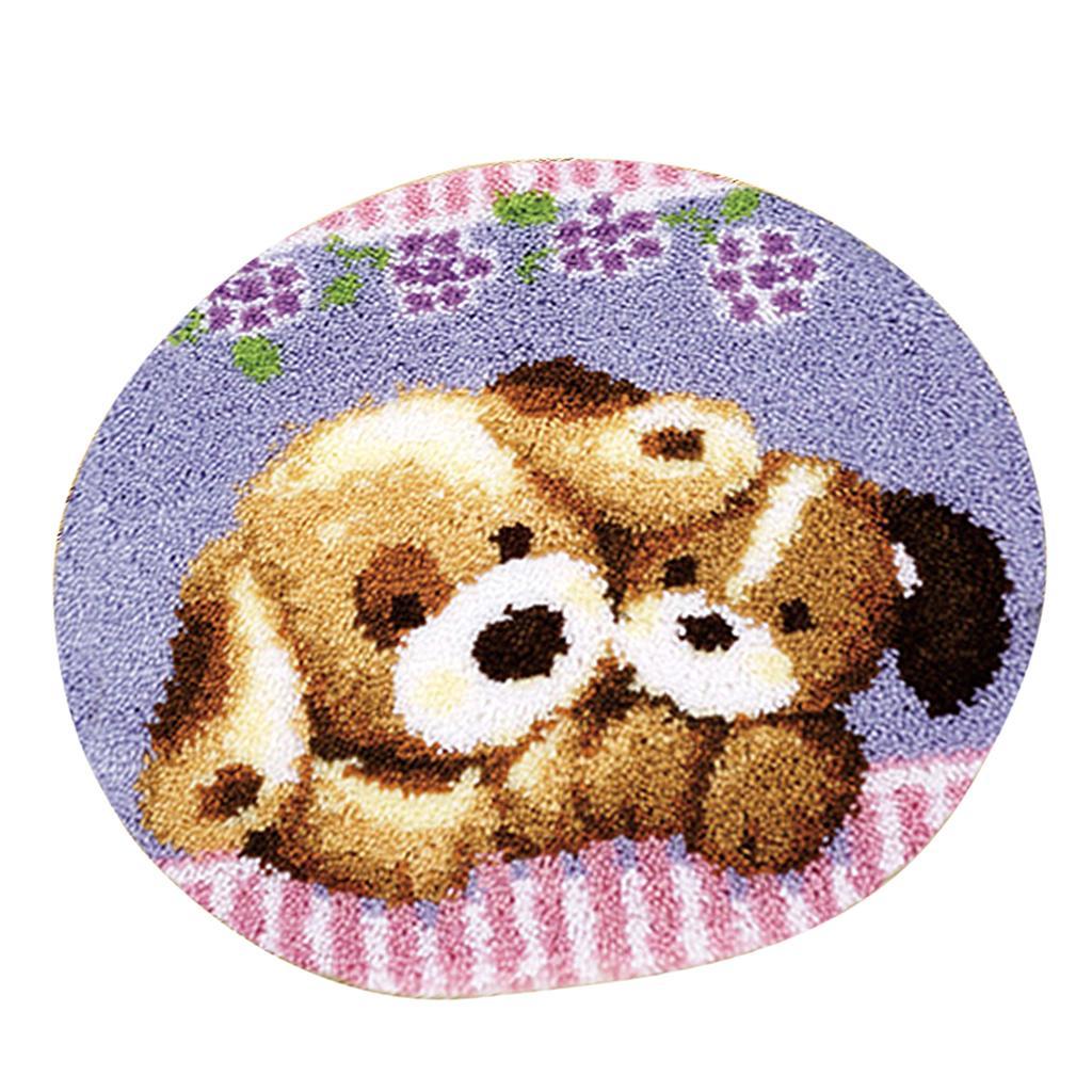 DIY Embroidery Two Dogs Canvas Latch Hook Rug Kit for Women Men W/ All Tools