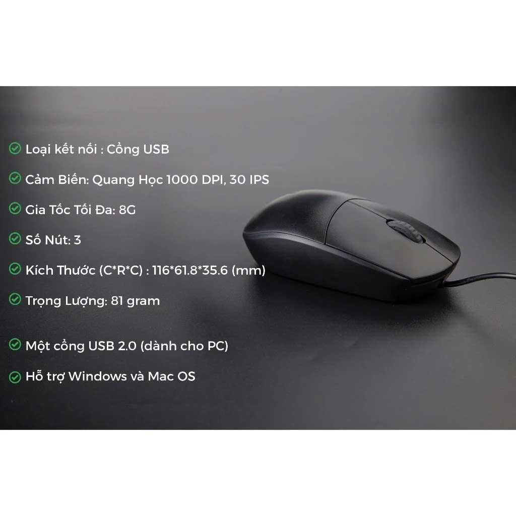 Chuột có dây N100 - Đen - Hàng Nhập Khẩu