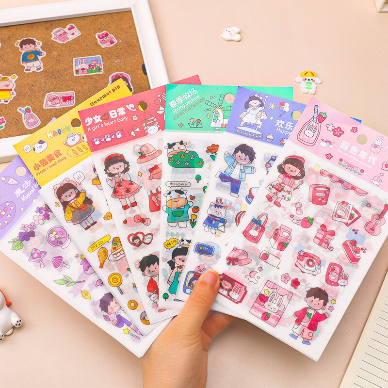 Set 4 Tấm Sticker Xinh Dễ Thương Hình Dán Cute Stickers Trang Trí Sổ Tay Dán Mũ Bảo Hiểm điện thoại siêu đẹp