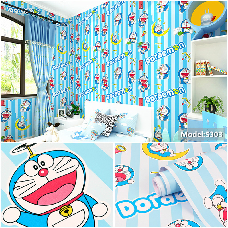 GIẤY DÁN TƯỜNG KHỔ 45CMX10M DOREMON SỌC XANH