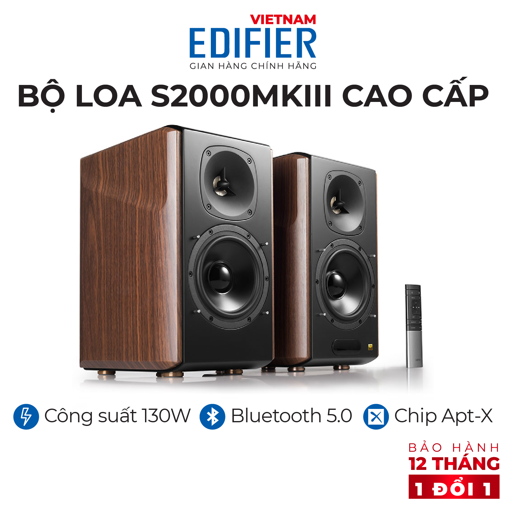 Bộ loa bluetooth Bookshelf Hifi cao cấp EDIFIER S2000MKII - Công nghệ aptX - Kèm dây Monster Cable 2RCA ra 4RCA 2M - Hàng chính hãng