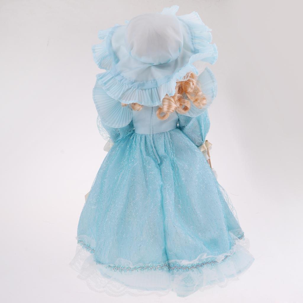40cm Victorian Porcelain Doll Action Figures Decoration in Light Blue Dress