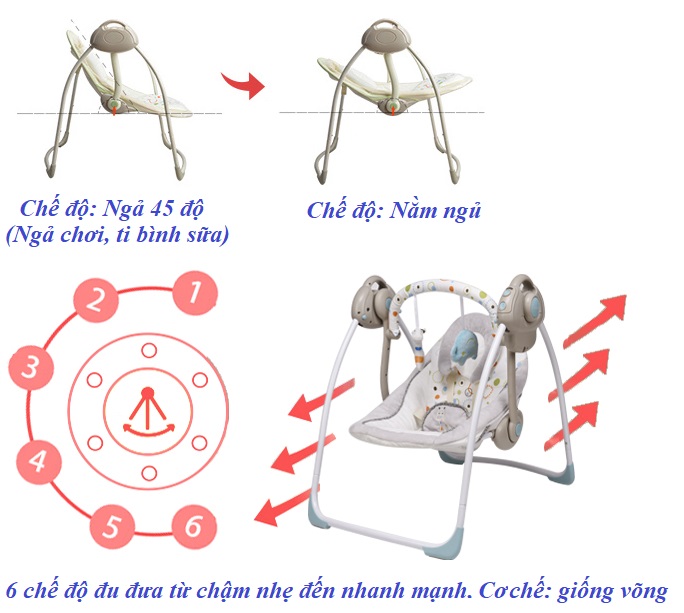 Nôi Đưa Tự Động, Nôi Em Bé, Ghế Nằm Size Vừa - Màu Be