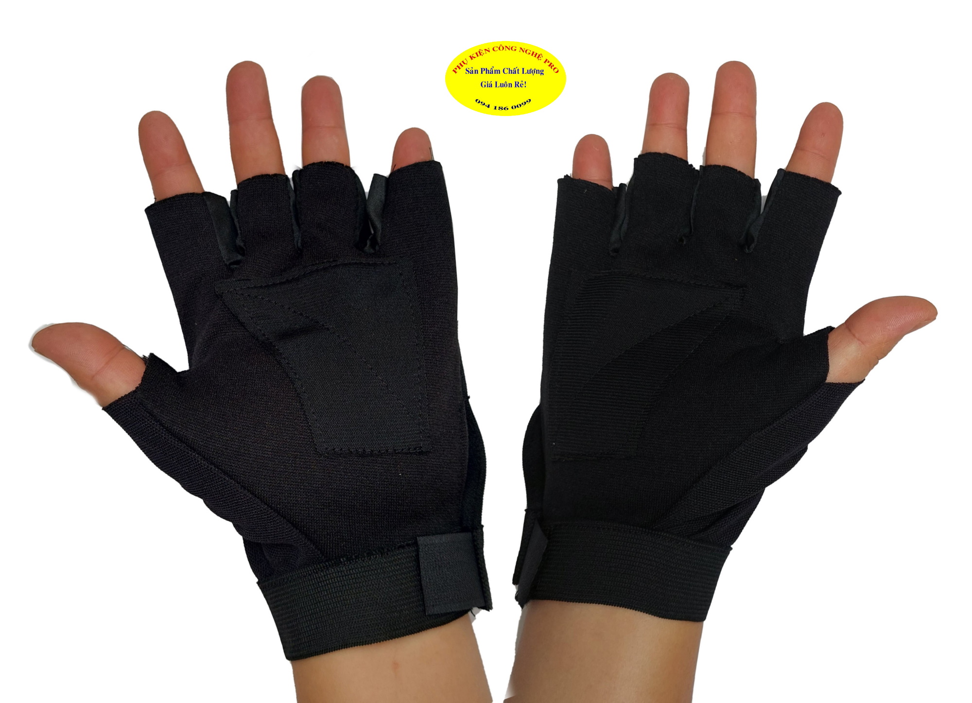 Găng tay nam chống nắng Hở 5 ngón Amaha Tường vy Gắn Logo bất kỳ Chất liệu vải dày, màu đen, mềm, êm, bảo vệ đôi tay