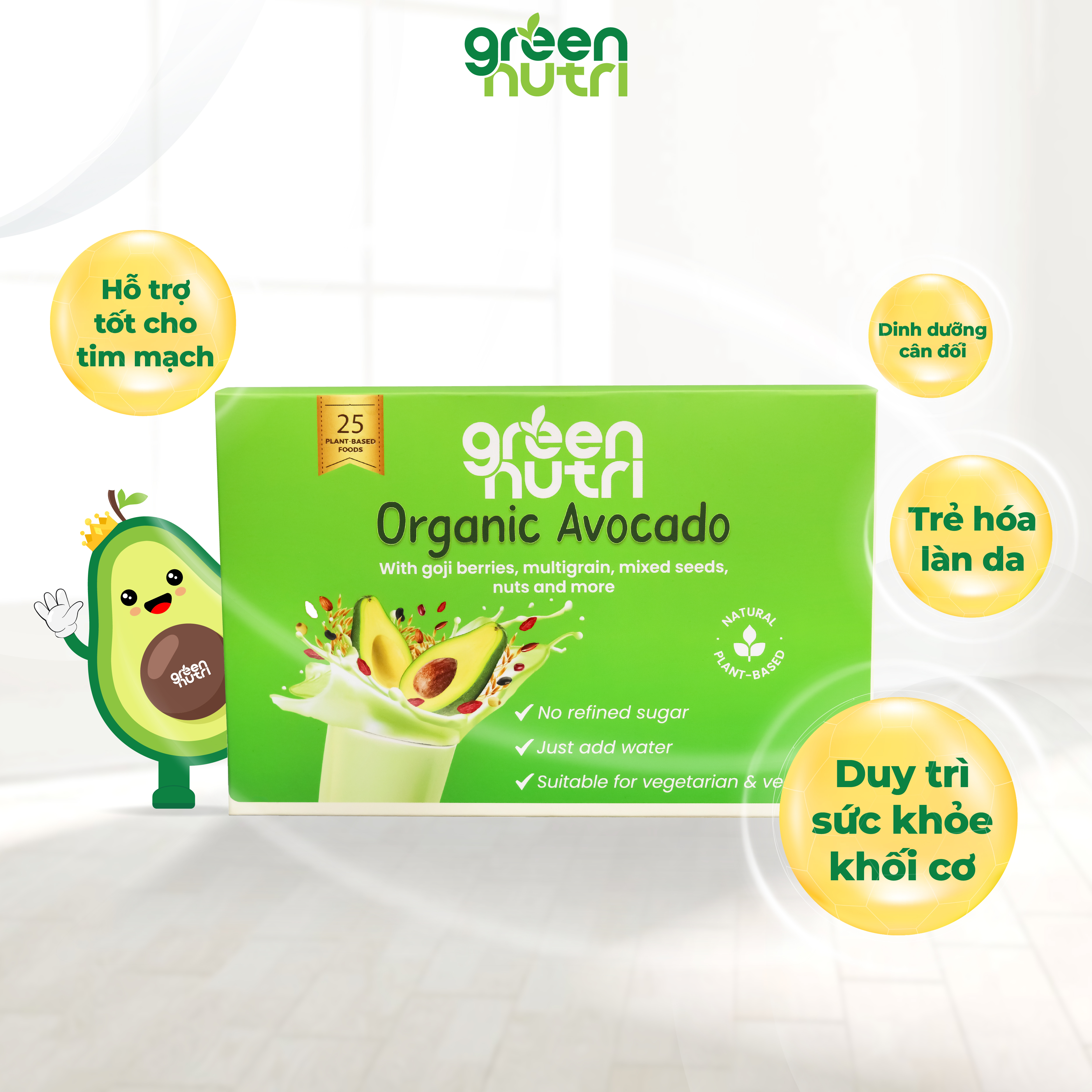 Organic Avocado - Sữa Hạt Ngũ Cốc Có Chứa BCAAs Duy Trì Sức Khỏe Khối Cơ [Hộp giấy 300g]