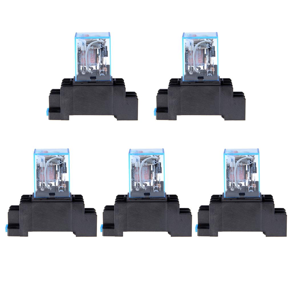 5pcs 12V 24V DC 220V AC Coil Power Relay LY2NJ 8 Pin With Socket Base