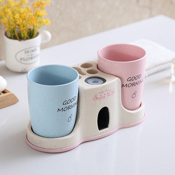 Khay nhả kem dán tường kèm 2 cốc xinh xắn, Bộ Nhả Kem Đánh Răng Tự Động, Kệ Để Đồ Phòng Tắm Cao Cấp