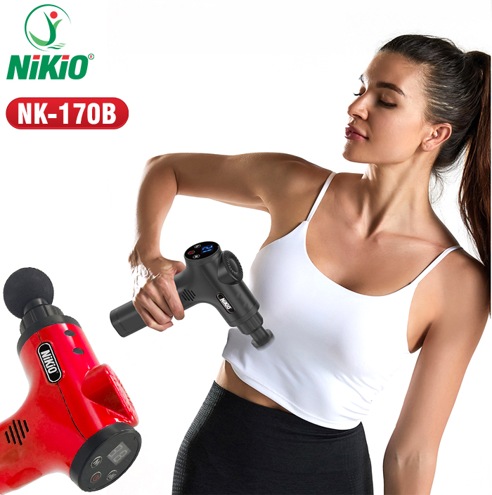 Súng (Máy) Massage Cầm Tay Nikio NK-170B - 6 Đầu Matxa, 5 Chế Độ, 6 Tốc Độ Mát Xa, Pin Sạc Không Dây 2000mAh - Hỗ Trợ Giảm Đau Nhức Và Giãn Cơ Toàn Thân, Công Nghệ Bộ Gõ Thế Hệ Mới