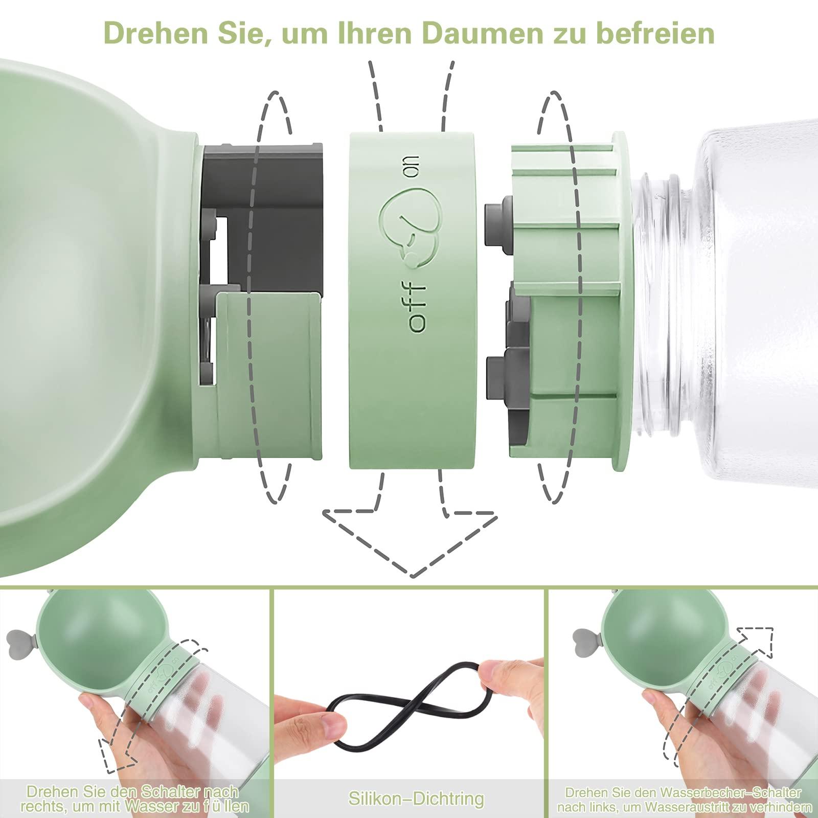 Chó uống chai 550ml, chai nước di động 350ml với 200 ml cốc thức ăn cho chó khi đang di chuyển, bộ phân phối nước chó con đi bộ đường dài đa chức năng ở ngoài trời, màu xanh lá cây du lịch