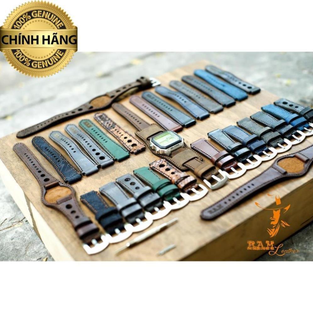 Dây đồng hồ da bò đen tuyền có 3 lỗ - hàng chính hãng