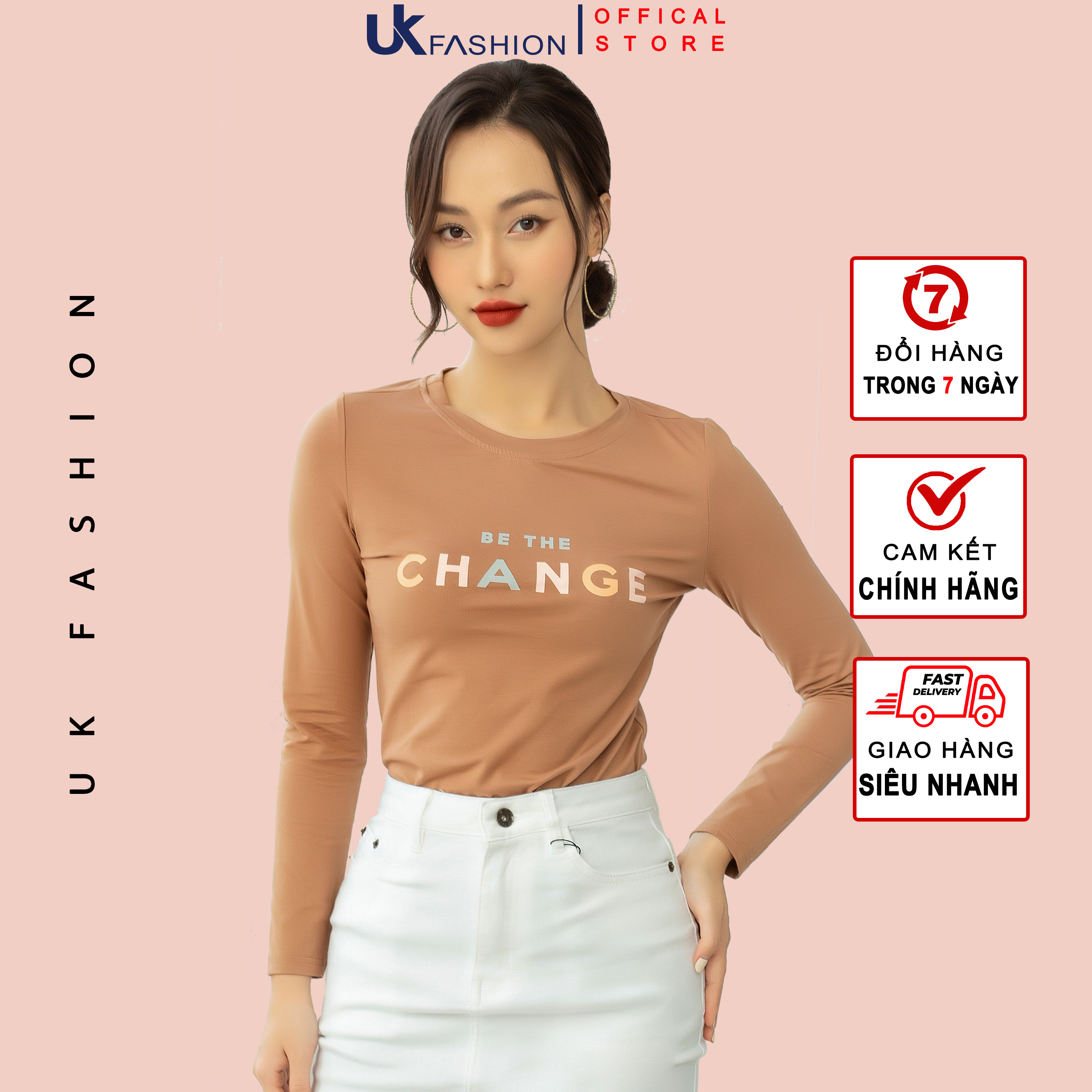 Áo Thun Nữ Dài Tay UK FASHION Dáng Ôm Cổ Tròn In Chữ Change, Chất Liệu Cotton Mềm Mịn, Co Giãn NKAT2012003