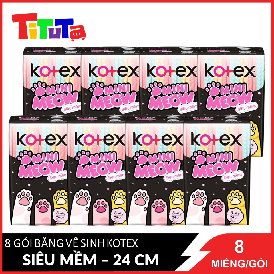 Combo 8 Băng Vệ Sinh Kotex Mini Meow Siêu Mềm 8 Miếng - 24 Cm