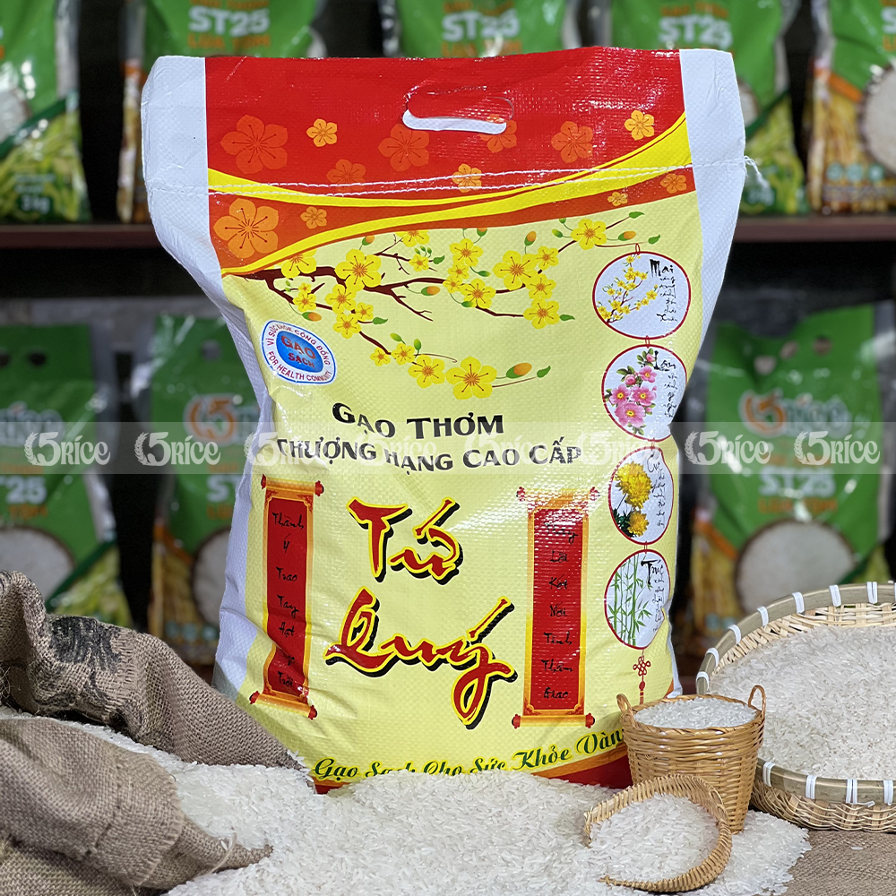 Gạo thơm thượng hạng Tứ Quý - Túi 10kg - Gạo thượng hạng thơm dẻo, đậm vị 5RICE