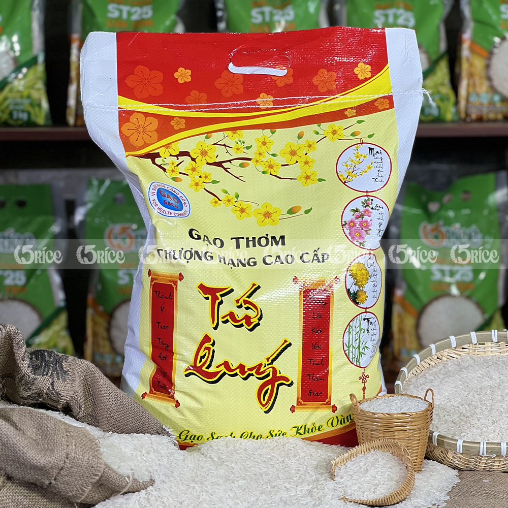 Gạo thơm thượng hạng Tứ Quý - Túi 10kg - Gạo thượng hạng thơm dẻo, đậm vị  5RICE