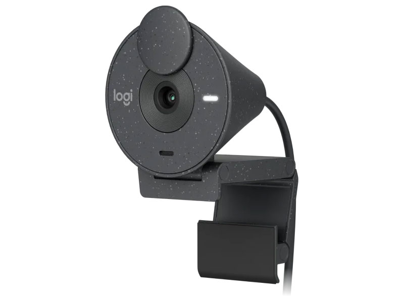 Webcam Full HD Logitech Brio 300 - Màn che ống kính, Micrô giảm tiếng ồn, USB-C, tự động chỉnh ánh sáng - Hàng Chính Hãng