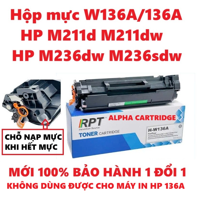 Hộp mực Có Chíp HP M211d, M211dw, M236dw, M236sdw (W136A) CHO MÁY IN HP 211d 211dw 236dw 236sdw -HÀNG CHÍNH HÃNG ALPHA CARTRDGE