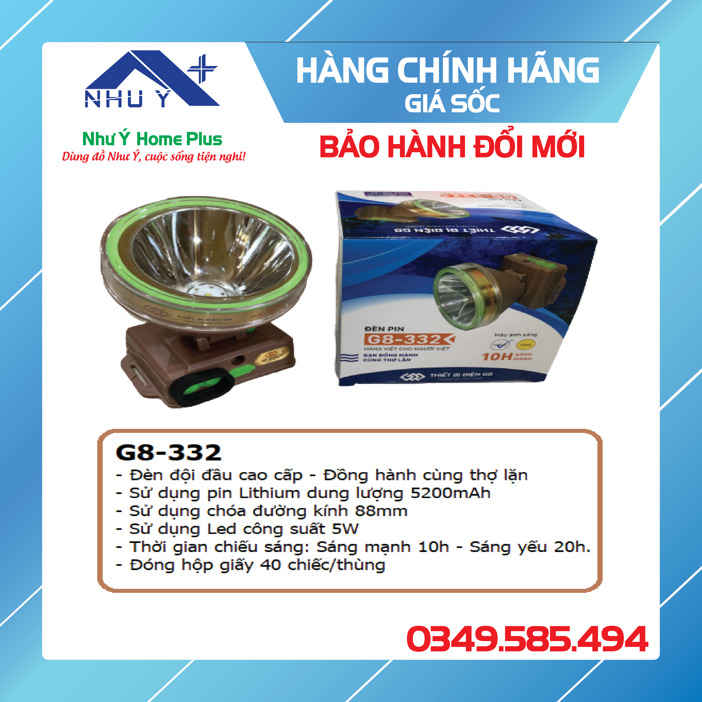 Đèn đội đầu cao cấp siêu chống nước chuyên dùng cho thợ lặn G8-332