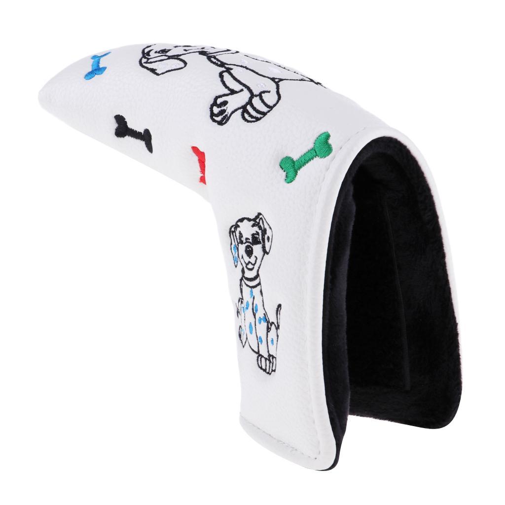 2-5pack Waterproof PU Leather Golf Blade Putter Head Cover Protector White Dog
