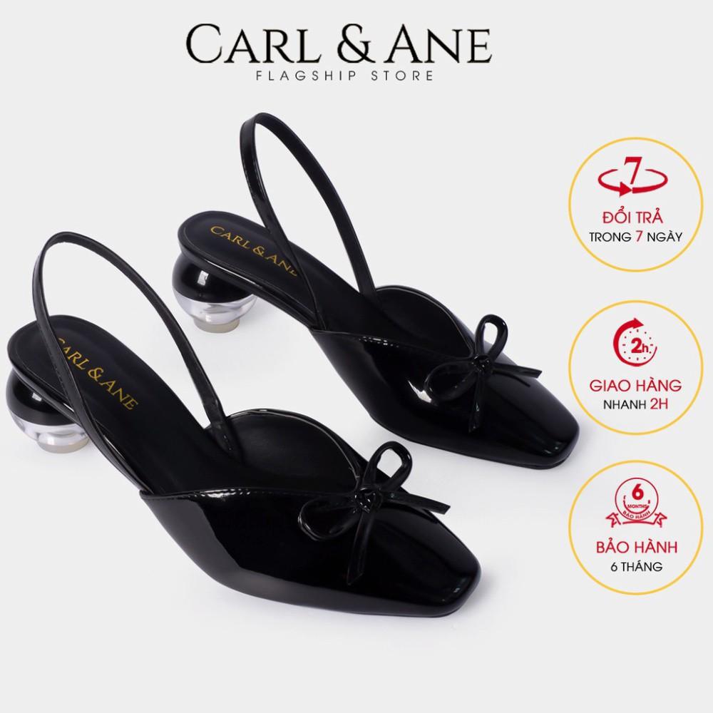Carl &amp; Ane - Giày cao gót mũi nhọn phối dây đính nơ cao 5cm màu đen _ CL002