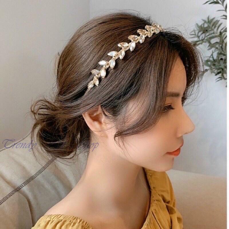 Bờm Tóc Đính Đá cao cấp, Hình Lá phong cách Hàn Quốc tiểu thư xinh đẹp