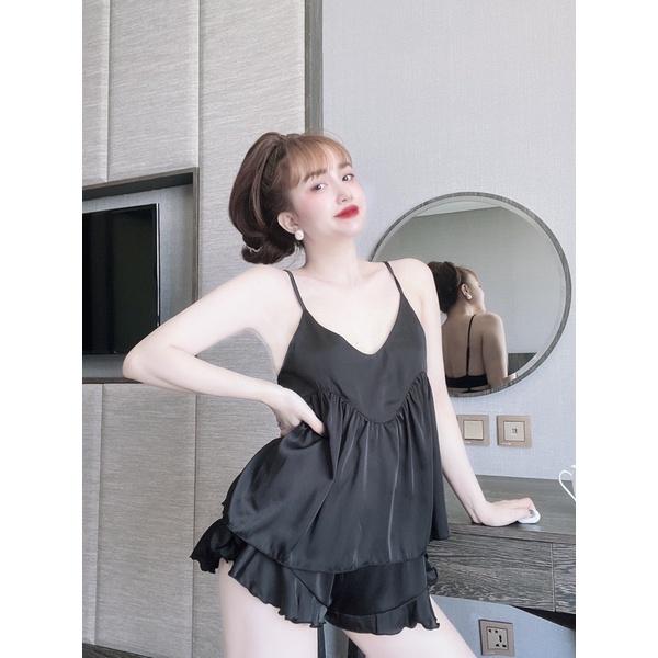 Đồ Ngủ Sexy Nữ, Bộ Ngủ Nữ Chất Satin Màu Trơn 2 Dây Freesize 40-68Kg