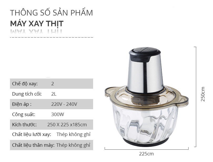 Máy xay thịt thực phẩm đa năng - Dung tích 2L tiện dụng cho gia đình- Cối thủy tinh-Lưỡi dao kép inox 304- Thiết kế nhỏ gọn- Độc đáo