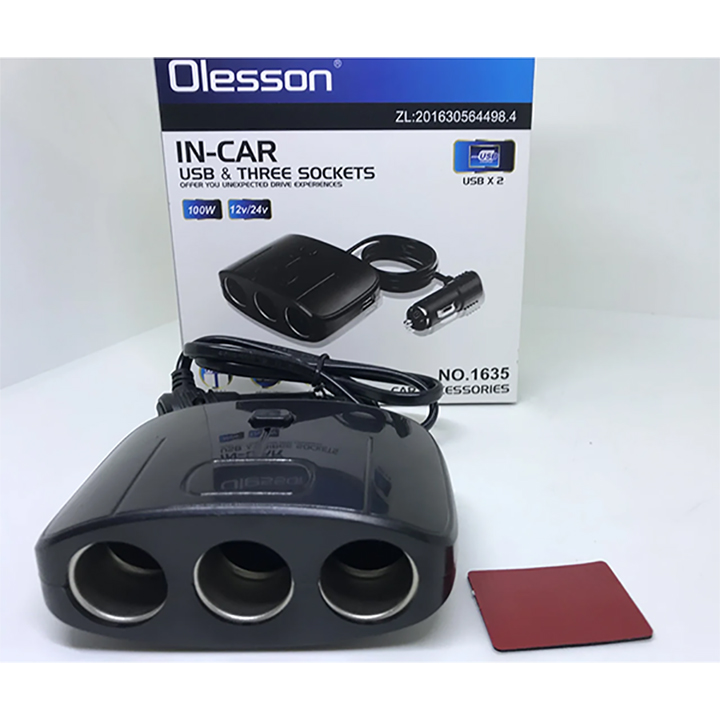 Bộ Chia Tẩu Sạc Dành Cho Xe Ô Tô 3 Cổng Tẩu & USB Model 1635 IN-CAR OLESSON
