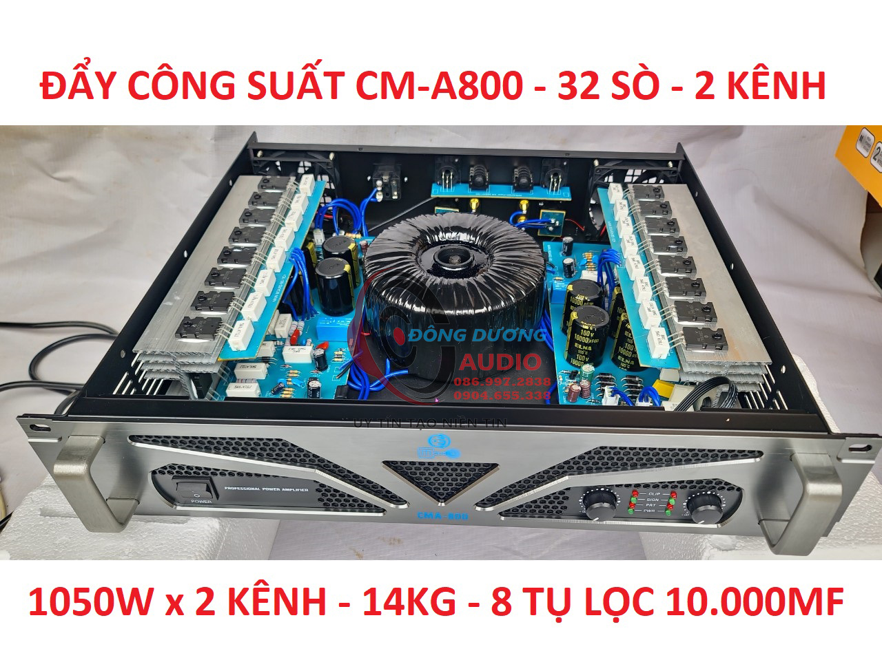 MAIN CÔNG SUẤT CM AUDIO A800 HÀNG CHÍNH HÃNG - 2 KÊNH 2100W - 32 SÒ - CỤC ĐẨY CÔNG SUẤT