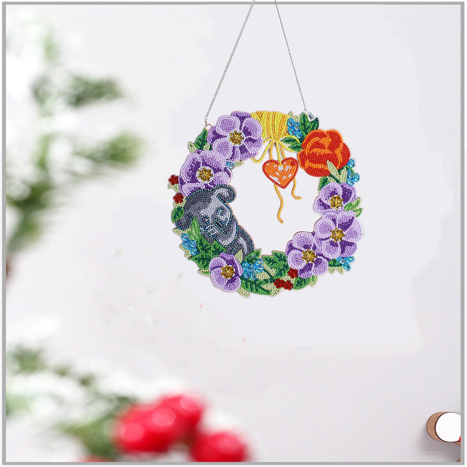 5D Diamond Paint Christmas Wreath DIY Round Garland Decoration Ornaments Set for Window Wall Door Decor Adults Children