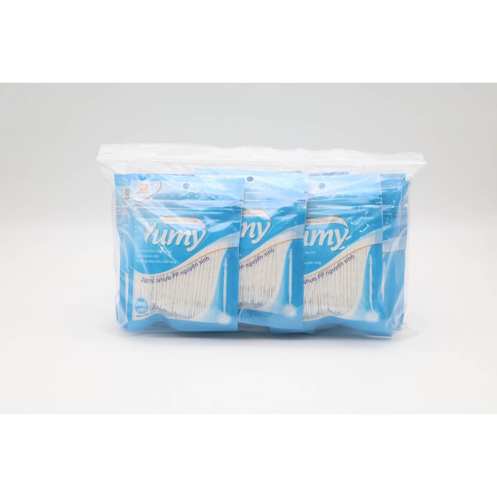 Tăm Xỉa Răng Nhựa Cao Cấp YUMY Túi Zip 200 Cái (TN11-133) – Combo Lố 12 Túi, Dẻo Bền, Không Gãy