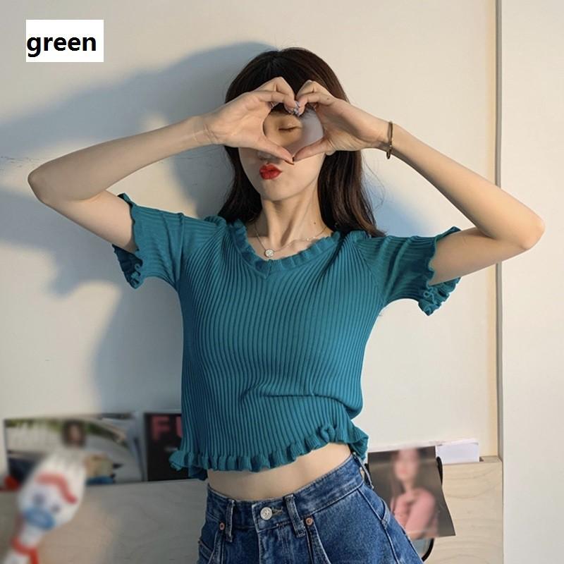 Áo Len Nữ Tay Ngắn Cổ Chữ V Thời Trang Quyến Rũ