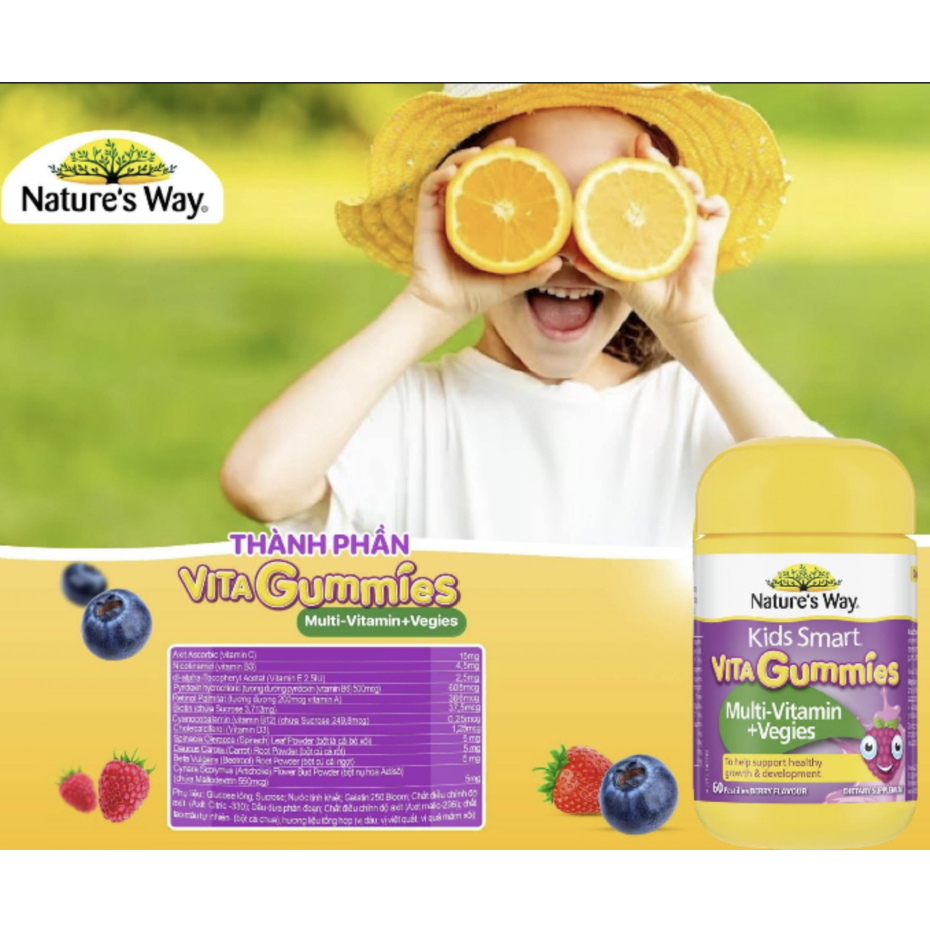 Kẹo Dẻo Vitamin Tổng Hợp Nature's Way Kids Smart Vita Gummies Multivitamin Vegies (Chai 60 Viên)