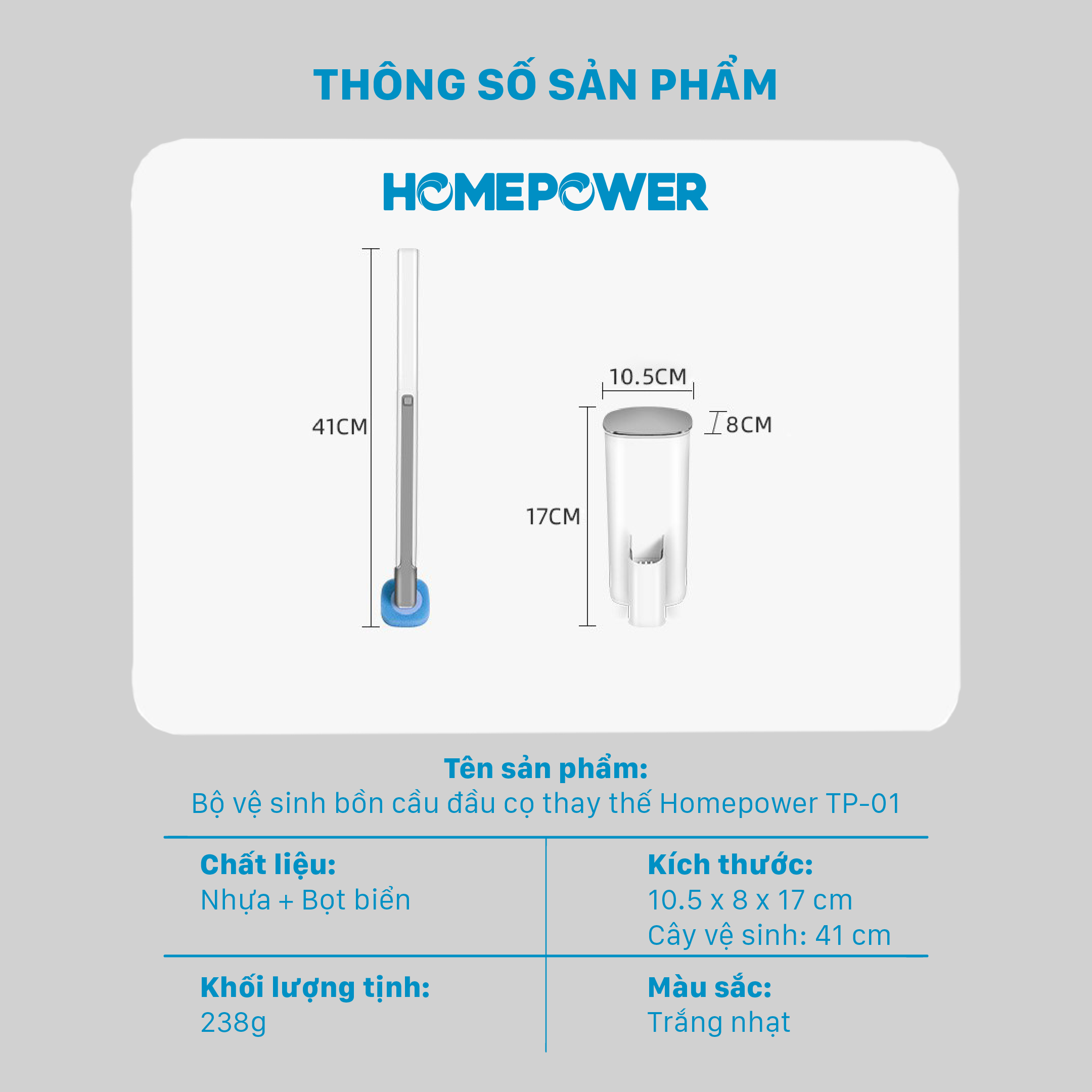 Chổi Cọ Nhà Vệ Sinh, Bồn Cầu Dùng 1 Lần Treo Tường Tiện Lợi Homepower TP-01