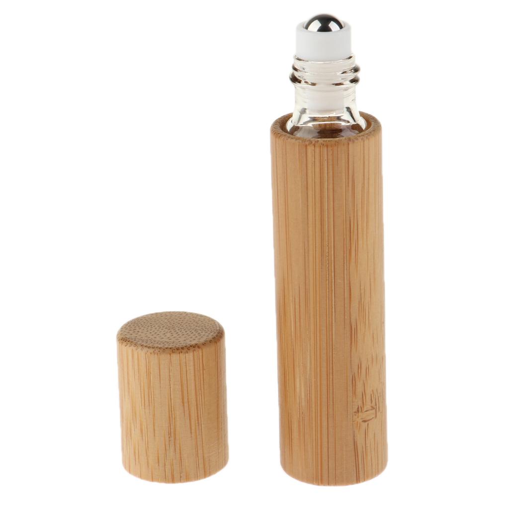 10 Ml Bamboo Glass Essential Roller Bottle Refillable with Roller Ball for Perfume And Lip Balm