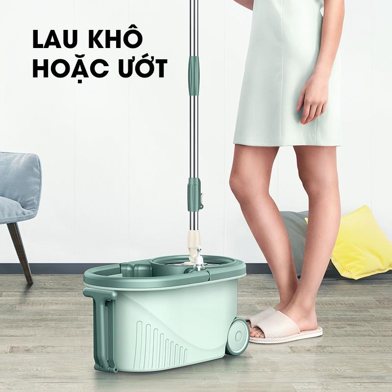 Bộ cây lau nhà cao cấp xoay 360 độ SAMONO SCM003 lau sạch mọi ngóc ngách sàn nhà 2 ngăn chứa lau khô lau ướt thông minh - Hàng chính hãng