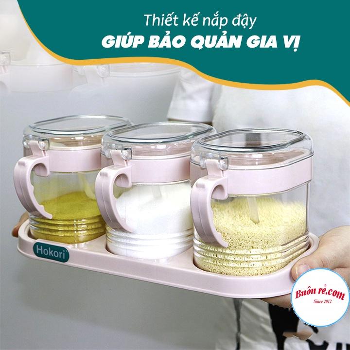 Bộ 3 lọ gia vị Hokori kèm thìa thông minh nhựa Việt Nhật (MS: 2936) - Hũ đựng gia vị có nắp đậy tiện lợi - 01476