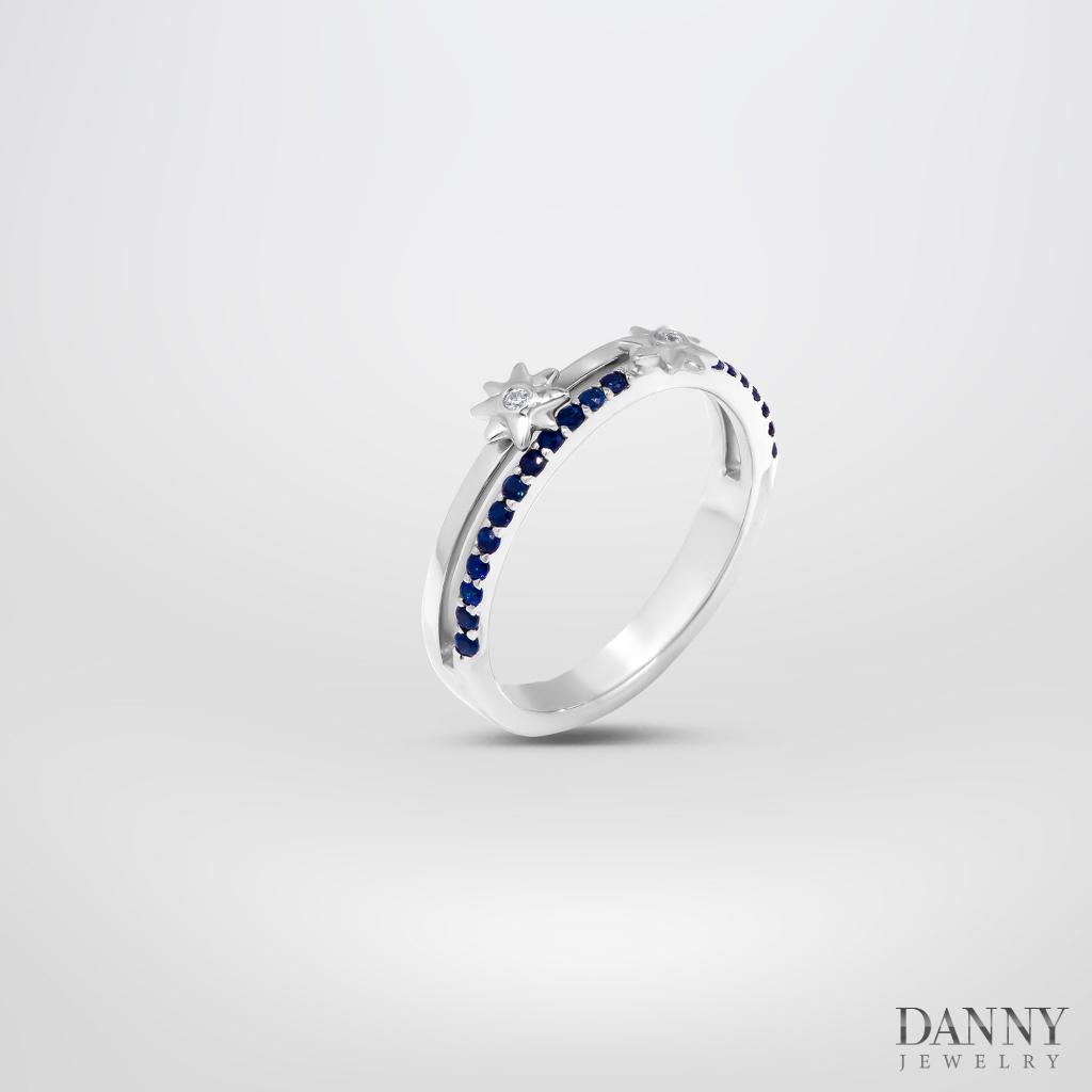 Nhẫn Nữ Danny Jewelry Bạc 925 Xi Rhodium Đá Sapphire Hoạ Tiết 2 Hoa Cánh Nhọn N0116
