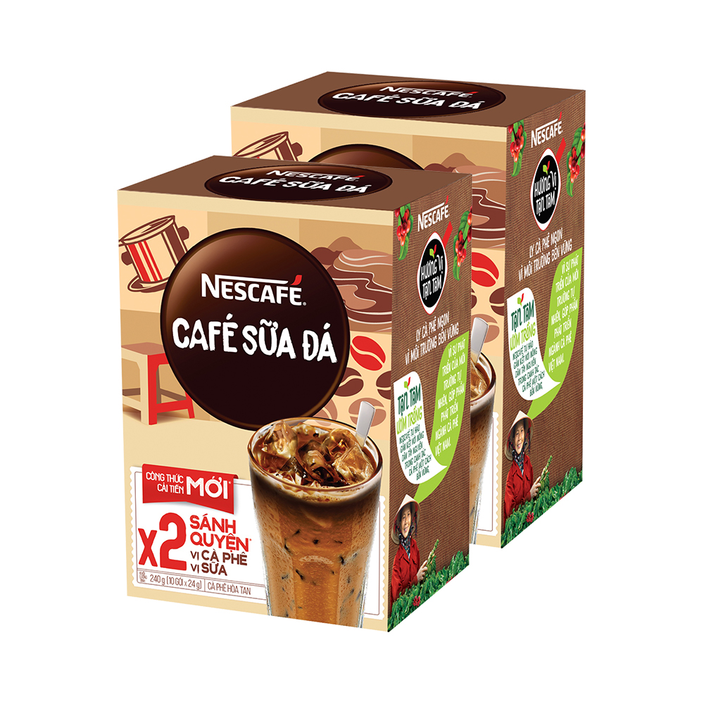 Combo 2 hộp cà phê hòa tan Nescafé 3in1 cà phê sữa đá (Hộp 10 gói x 24g) [Tặng 1 ly giữ nhiệt]