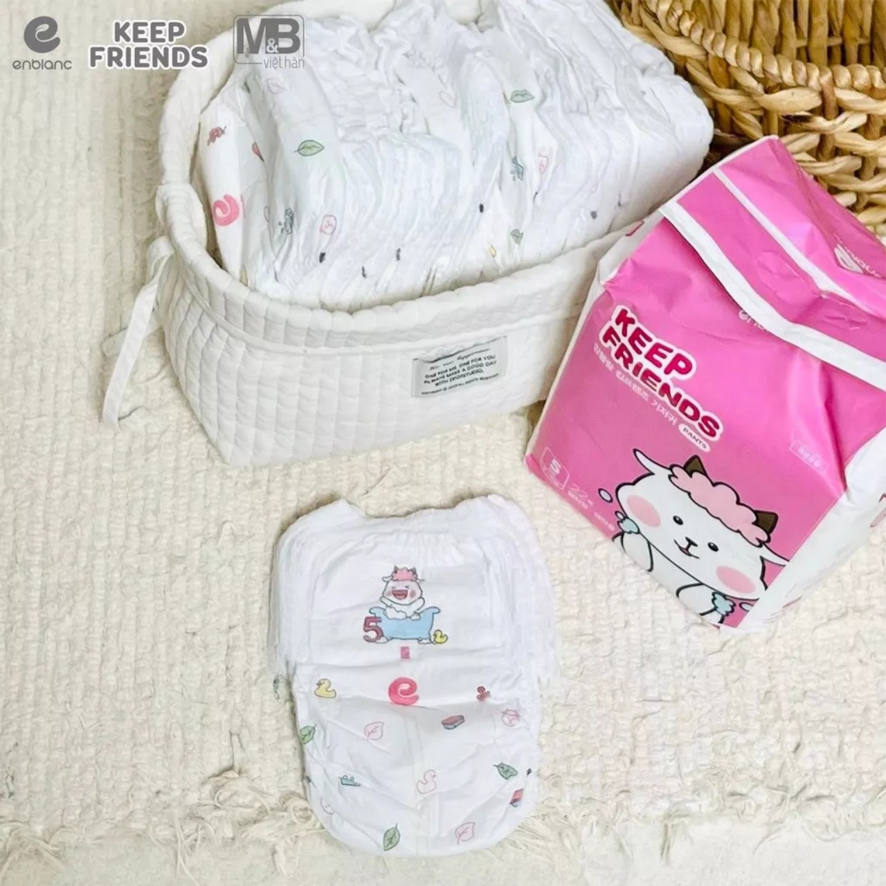 Tã Bỉm Quần Hàn Quốc ENBLANC KEEP FRIENDS Siêu Mỏng Nhẹ, Khô Thoáng, Thấm Hút Nhanh Cho Bé Gái Size XL 22 Miếng