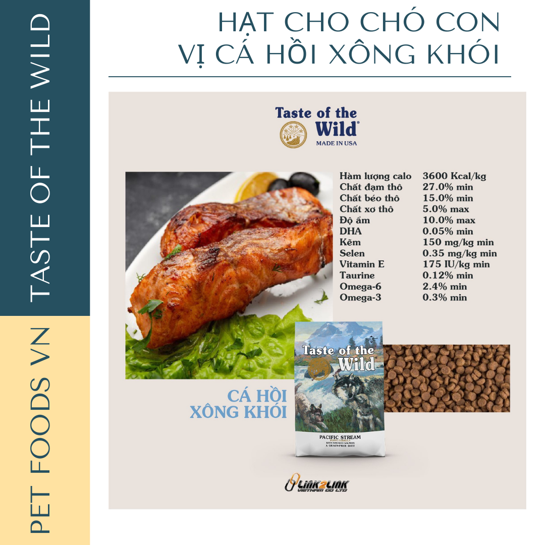 Hạt cho chó con TASTE OF THE WILD Pacific Stream Puppy vị Cá Hồi Xông Khói