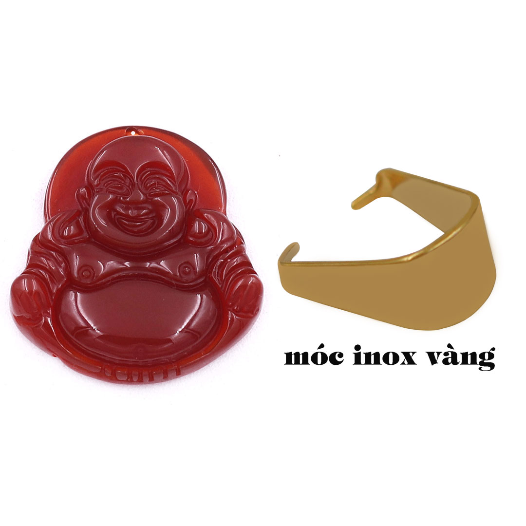 Mặt Phật Di lặc mã não đỏ 2.9 cm kèm vòng móc inox vàng, mặt dây chuyền Phật cười