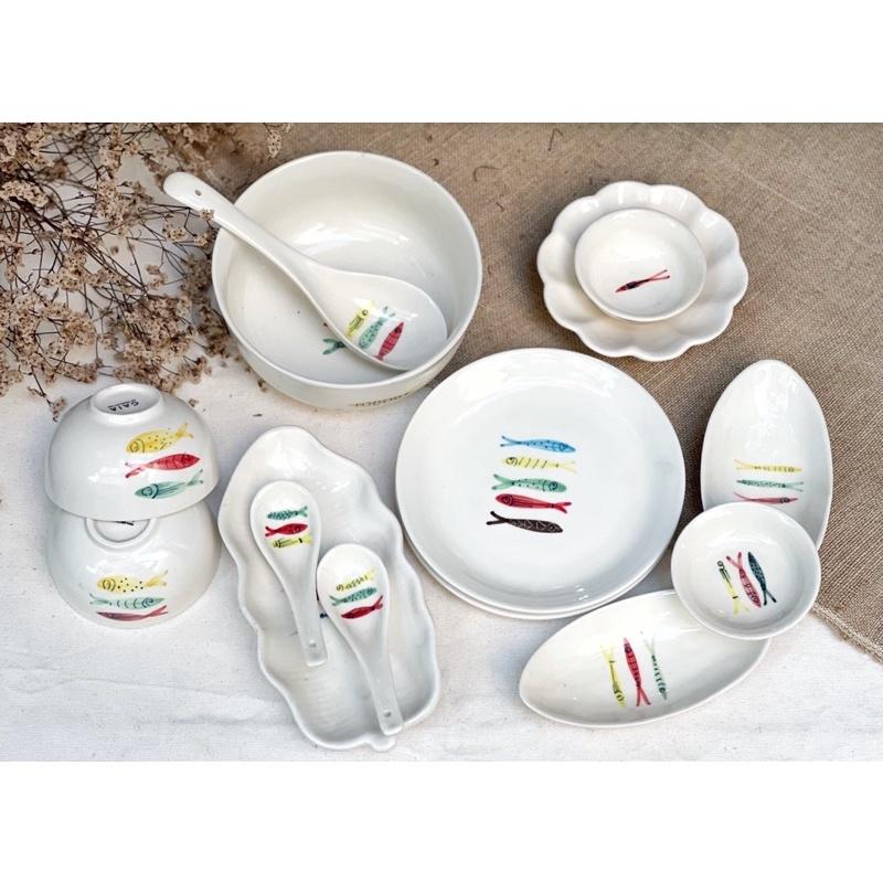 Set bát đĩa 10-14 món. Gốm sứ Bát Tràng.