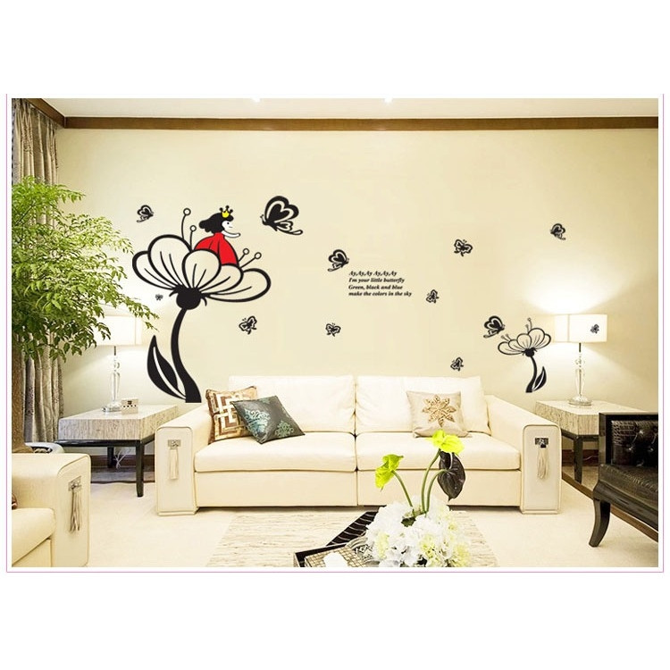 Decal dán tường Cô gái hoa sen trang trí phòng khách,phòng ngủ đẹp