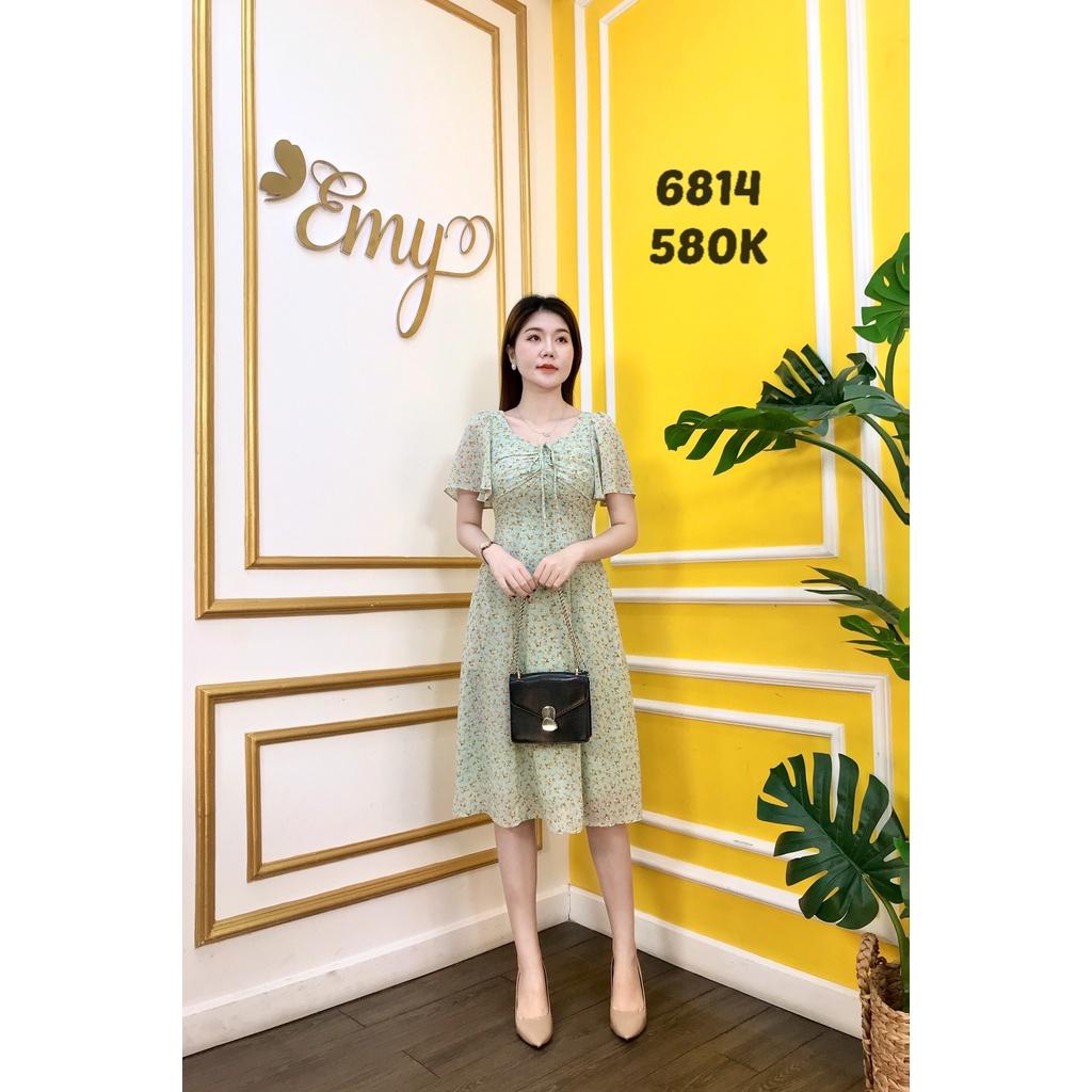 Đầm EMY EM6814 Xoè xanh Nhí Cổ Lục Giác